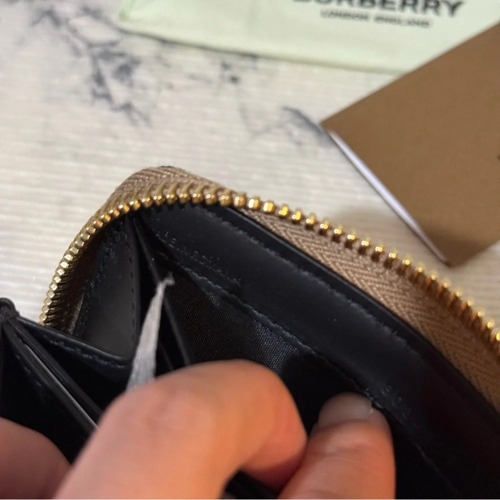 Burberry Check Canvas Navy Blue Zip Around Wallet - Picture 13 of 17